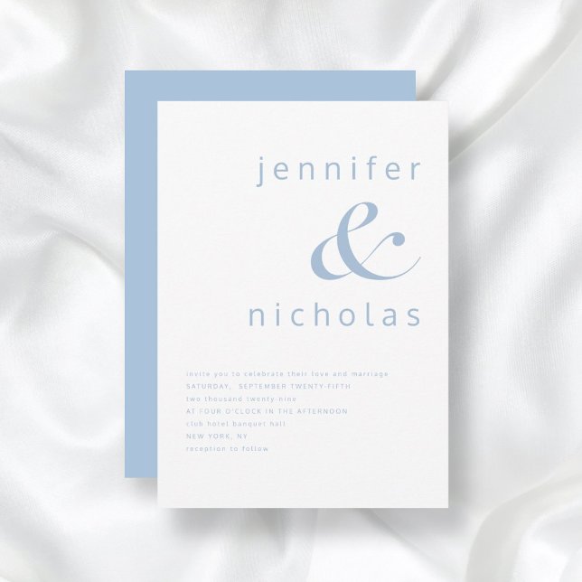 Elegant blå et-tecken bröllop inbjudningar (Powder Blue Simple Minimalist Typography Wedding Invitation)