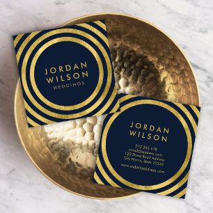 Elegant Blå Falskt Guld Runda Linjer Geometrisk Fyrkantigt Visitkort