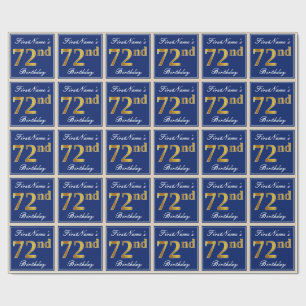 Elegant, blå, faux Guld 72:a födelsedagen + Namn Presentpapper