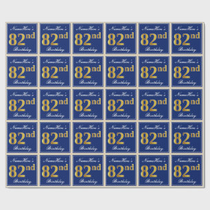 Elegant, blå, faux Guld 82:a födelsedagen + Namn Presentpapper