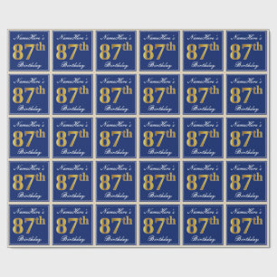 Elegant, blå, faux Guld 87:e födelsedagen + Namn Presentpapper
