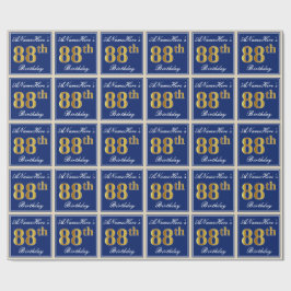 Elegant, blå, faux Guld 88:e födelsedagen + Namn Presentpapper