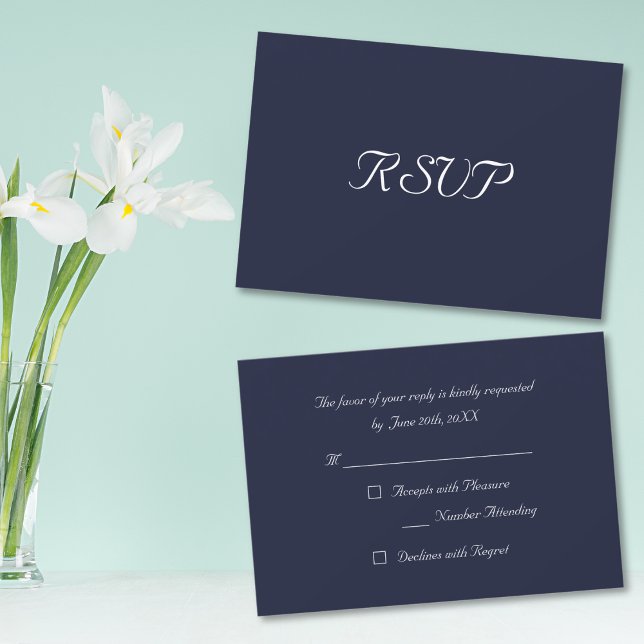 Elegant blå fest svar RSVP inbjudningskort (Elegant Navy Blue Party Reply RSVP Invitation Card)