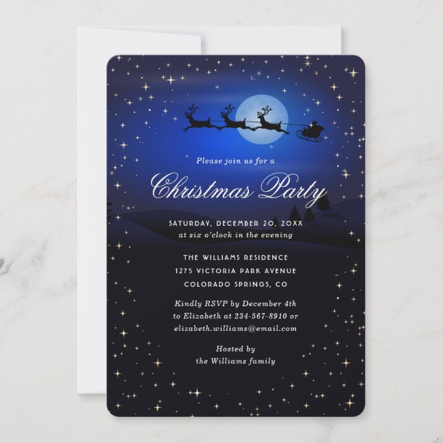 Elegant blå festlig julfest inbjudningar (Framsida)