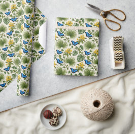 Elegant blå fjäril Botanisk presentförpackning Presentpapper