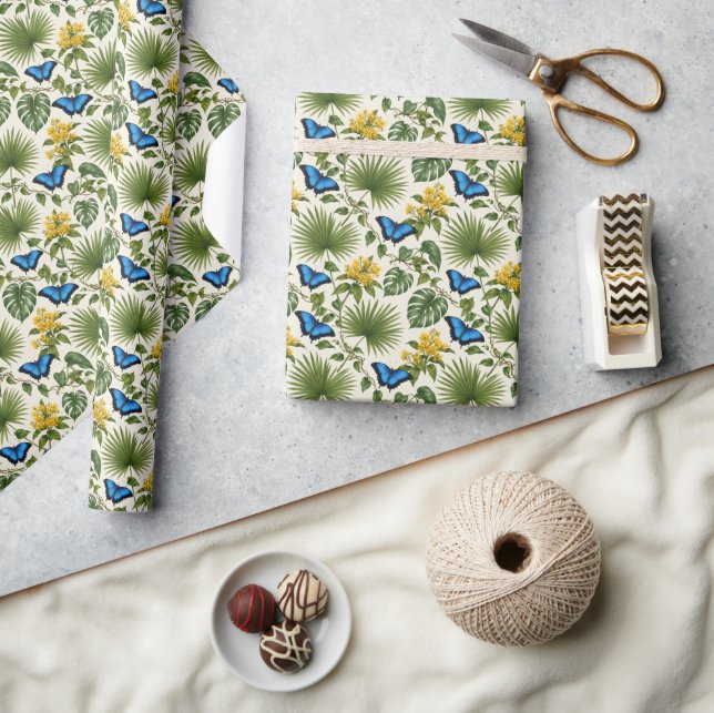 Elegant blå fjäril Botanisk presentförpackning Presentpapper (Hantverk)