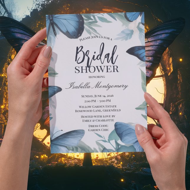 Elegant Blå Fjäril Bröllopsdusch Inbjudningar (Elegant Blue Butterfly Bridal Shower Invitations
)