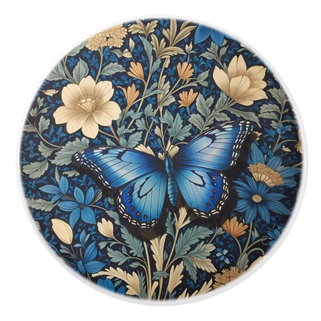 Elegant Blå Fjäril William Morris Inspirerad Knopp (Framsidan)