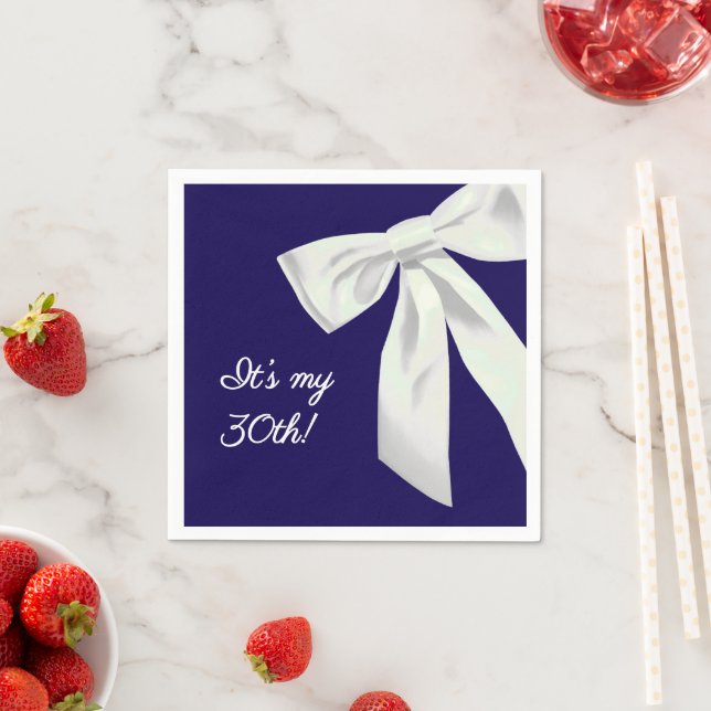 Elegant Blå födelsedag med vit strö Pappersservett (Insitu)