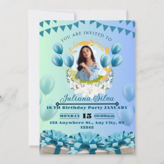 Elegant Blå Födelsedagsinbjudan – Anpassningsbar & Inbjudningar