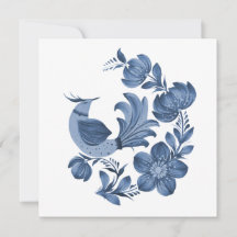 Elegant blå folkkonst fågel och blommande anpassad