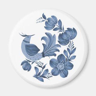 Elegant blå folkkonst fågel och blommor magnet