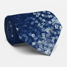 Elegant blå förgätmigej blomstertip navy halsduk slips