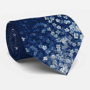 Elegant blå förgätmigej blomstertip navy halsduk slips