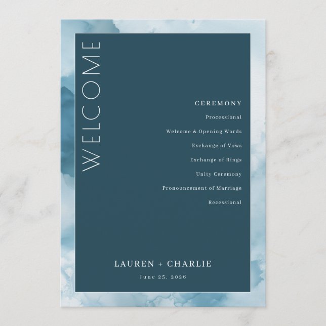 Elegant Blå Formell Ceremoni Schema Program (Framsida)