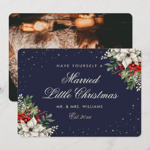 Elegant Blå Foto Första Gift Jul Bröllop Julkort