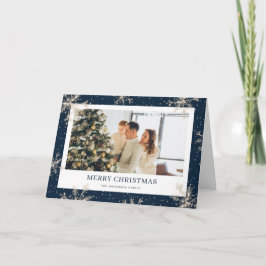 Elegant Blå foto-God jul-kort Helgkort