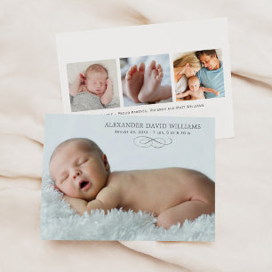 Elegant blå fototillägg för babypojke bebis födels meddelande