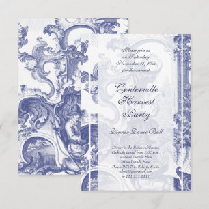 Elegant blå fransk barock toile inbjudningar