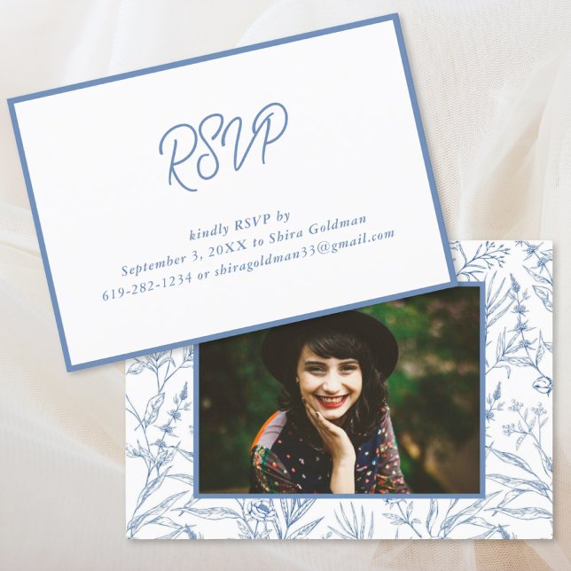 Elegant Blå Fransk Blommig Bat Mitzvah RSVP-kort Tilläggskort (Elegant Blue French Floral Bat Mitzvah RSVP Card
)