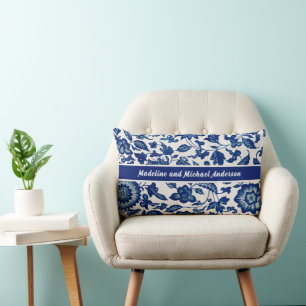 Elegant Blå Fransk Landstil Chinoiserie Namn År Lumbarkudde