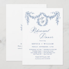 Elegant blå fransk toile trädgårdsrepetition midda inbjudningar