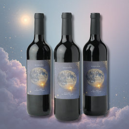 elegant blå galaxy celestial himmel bröllop vinflaska etikett