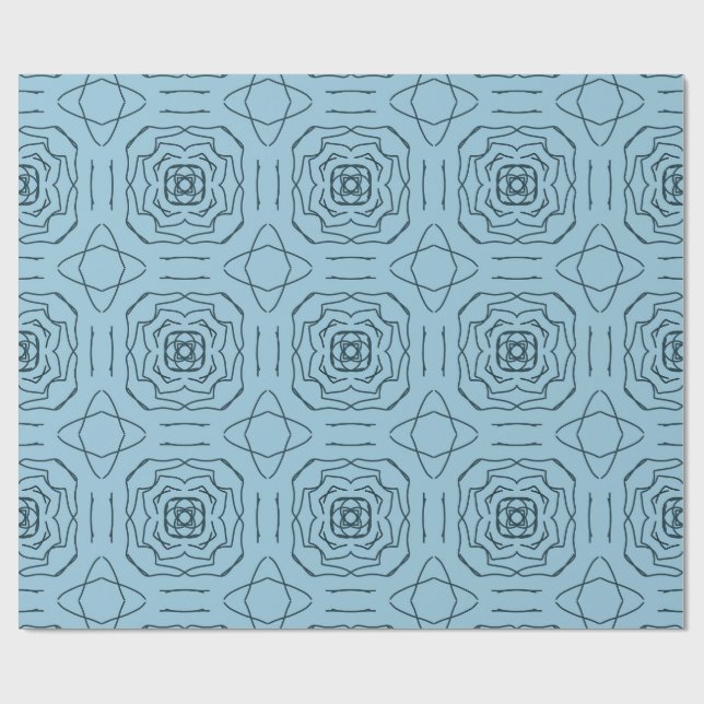 Elegant Blå Geometrisk Linjekonst Sömlöst Mönster Presentpapper (Platt)