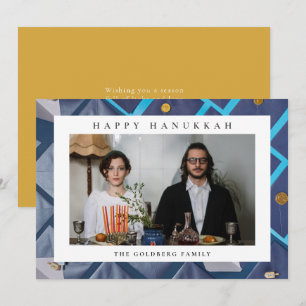 Elegant Blå Glad Hanukkah Familj 1 Foto Julkort