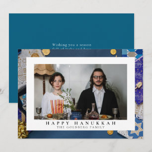 Elegant blå Glad Hanukkah Familj 1 Foto Julkort