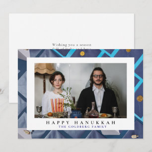 Elegant Blå Glad Hanukkah Familj 1 Foto Julkort