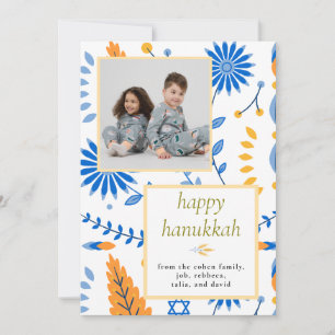 Elegant blå Glad Hanukkah Familj 1 Foto Julkort
