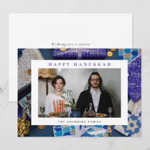 Elegant Blå Glad Hanukkah Familj 1 Foto Julkort