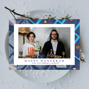 Elegant Blå Glad Hanukkah Familj 1 Foto Julkort