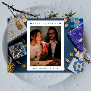 Elegant blå Glad Hanukkah Familj 1 Foto Julkort
