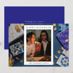 Elegant Blå Glad Hanukkah Familj 1 Foto Julkort