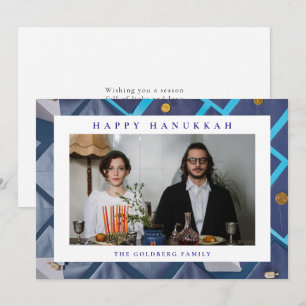 Elegant Blå Glad Hanukkah Familj 1 Foto Julkort