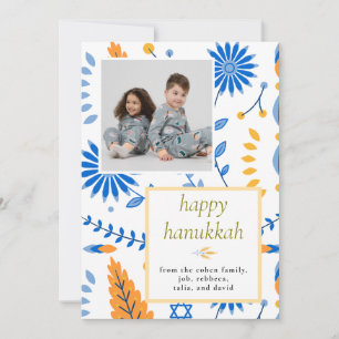 Elegant blå Glad Hanukkah Familj 1 Foto Julkort