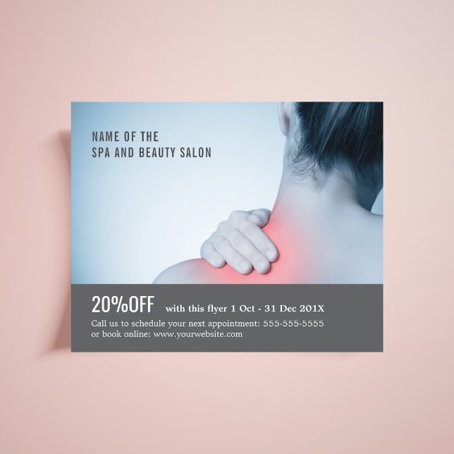 Elegant Blå Grå Foto Massageterapeut Flygblad (Skapare uppladdad)