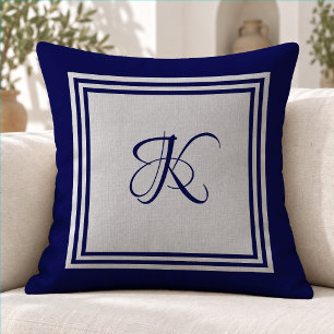 Elegant Blå Grå Modern Fyrkantig Monogram Kudde