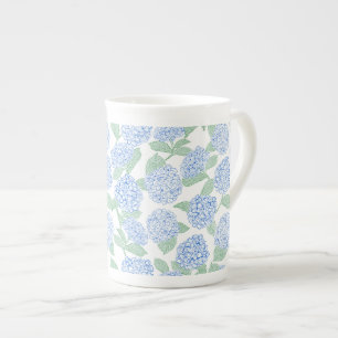 Elegant Blå Grön Hortensia Preppy Benporslin Mugg