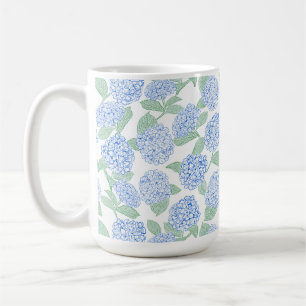 Elegant Blå Grön Hortensia Preppy Kaffemugg