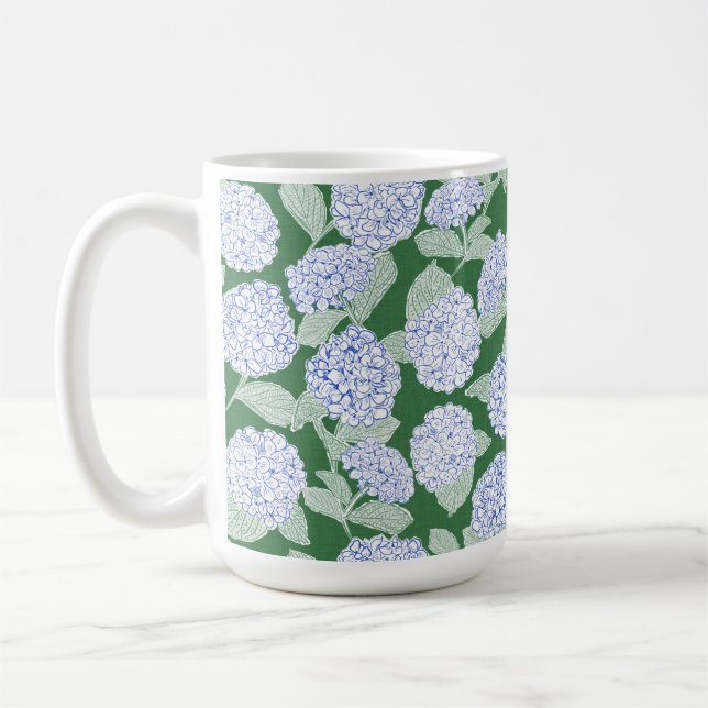 Elegant Blå Grön Hortensia Preppy Kaffemugg (Vänster)