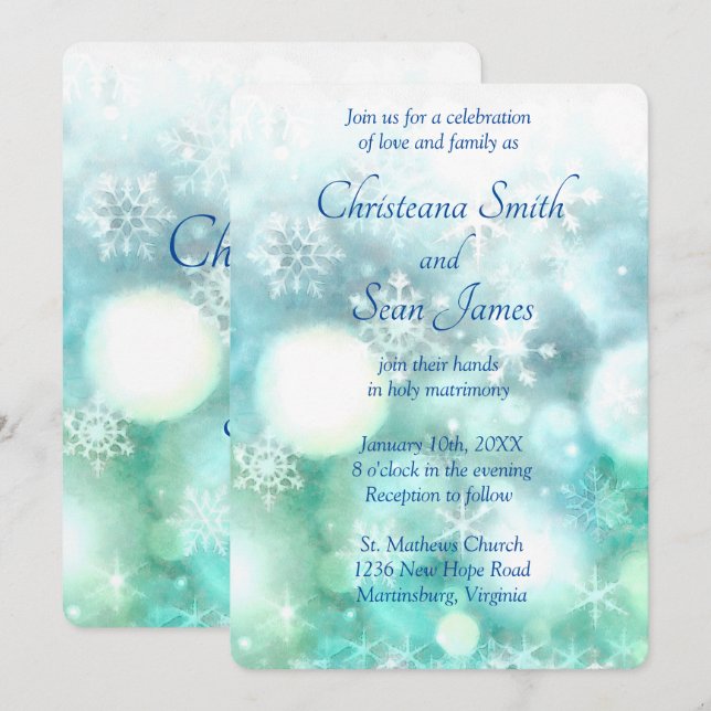 Elegant Blå Grönt med gnistrande snurrande blått v Inbjudningar (Fram/baksida)