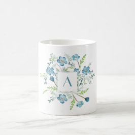 Elegant Blå Grönt vattenfärgsblomma Kaffemugg
