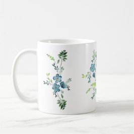 Elegant Blå Grönt vattenfärgsblomma Kaffemugg