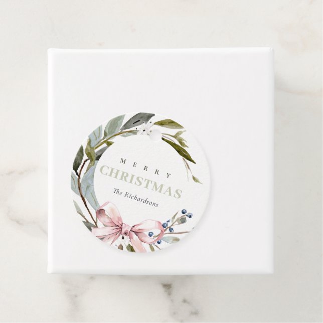 Elegant  blå Grönt Vinterjul - andedräkt Gåvor Etiketter (På plats)