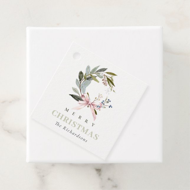 Elegant  blå Grönt Vinterjul - andedräkt Gåvor Etiketter (På plats)