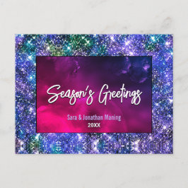 Elegant blå grönten Glitter jul nytt år Vykort