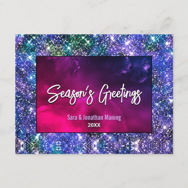 Elegant blå grönten Glitter jul nytt år Vykort (Framsida)